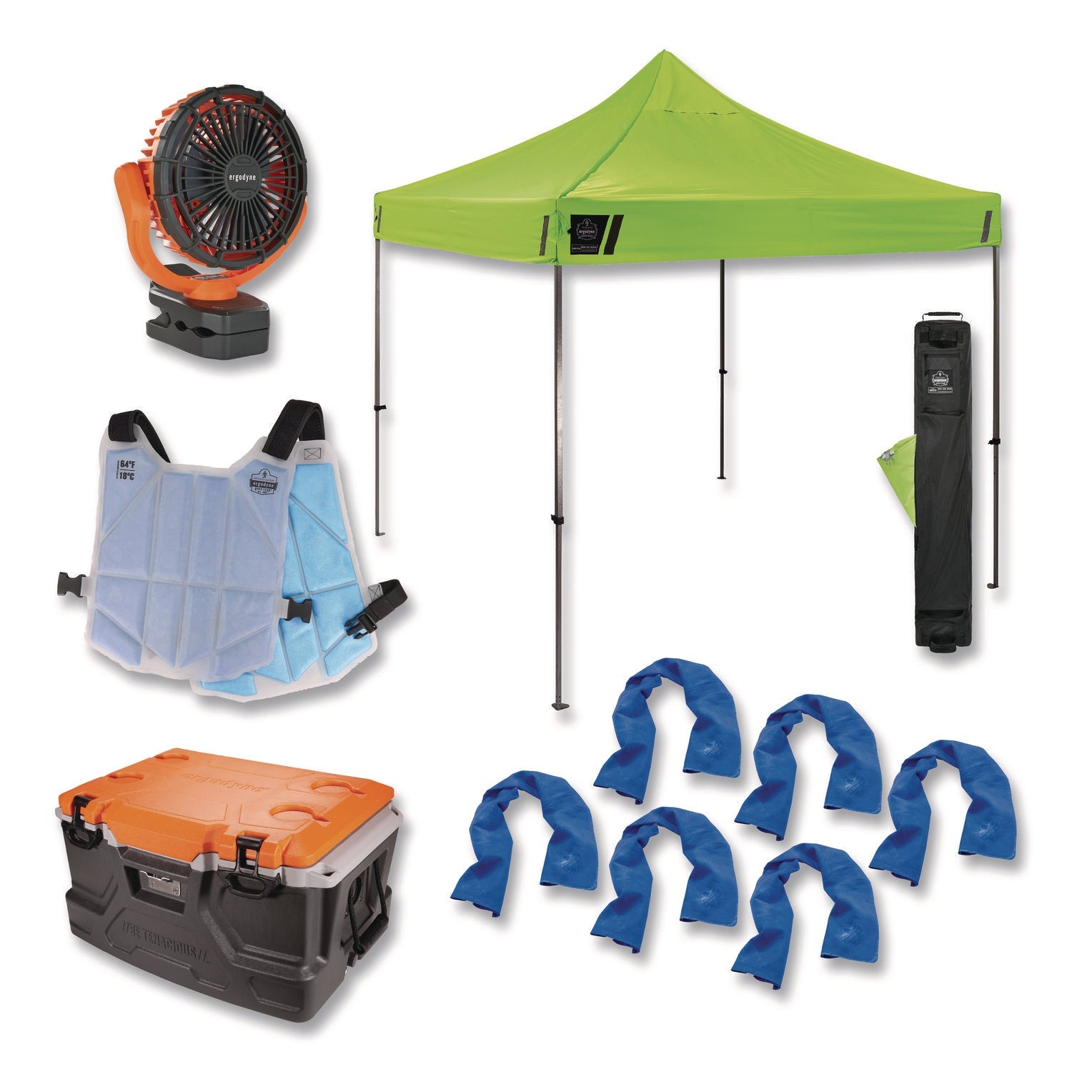ergodyne®-chill-its-6672-heat-stress-prevention-and-recovery-station-kit-pop-up-tent-48-qt-cooler-fan-vest-6-towels-ego12344_1